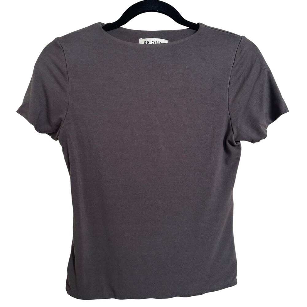 REONA Charcoal Gray Minimalist Crewneck Short Sleeve Tee XS
